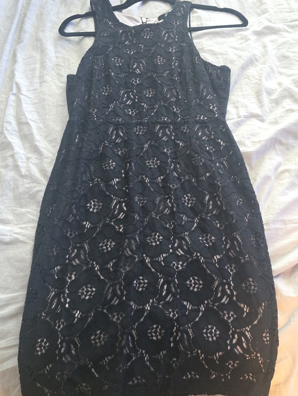 H&M Black Lace Midi Dress with Floral Overlay
